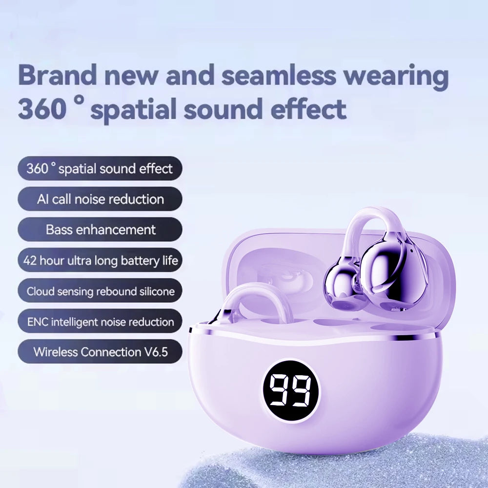OWS Wireless Headphones Fone Bluetooth Headset With Mic Handsfree Noise Canceling Earphones Clip Ear Music Sports Gaming Earplug
