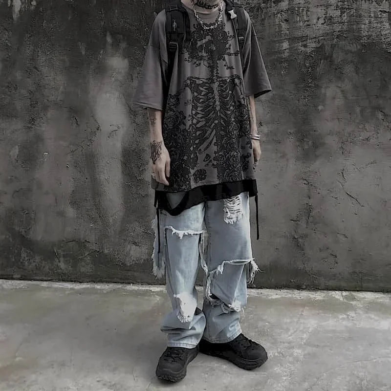 2025 Summer Oversized Tshirt Men Breathable Comfortable Dark High Street Gothic Hip-Hop Short Sleeve Tee Y2k Tops Tshirt for Men