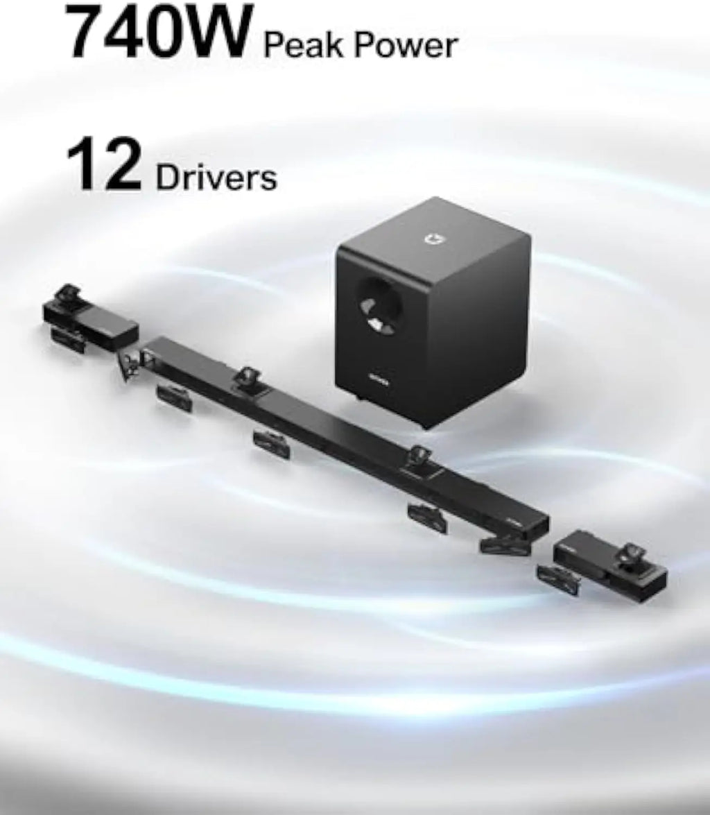 740W Dolby Atmos Soundbar System - 7.1.4ch Home Theater with 8" Wireless Subwoofer