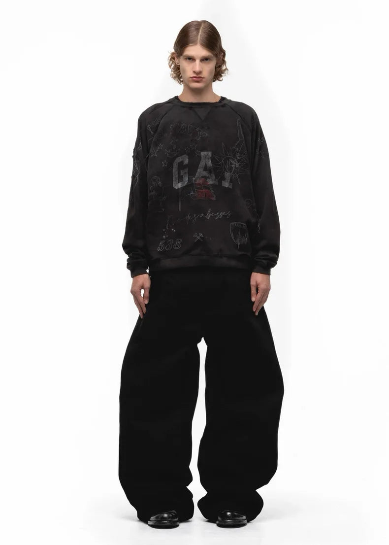 Black Raw Denim Jeans Baggy Pants Japanese Red Edge Raw Selvedge Fabric Straight Leg Men's Casual Trousers