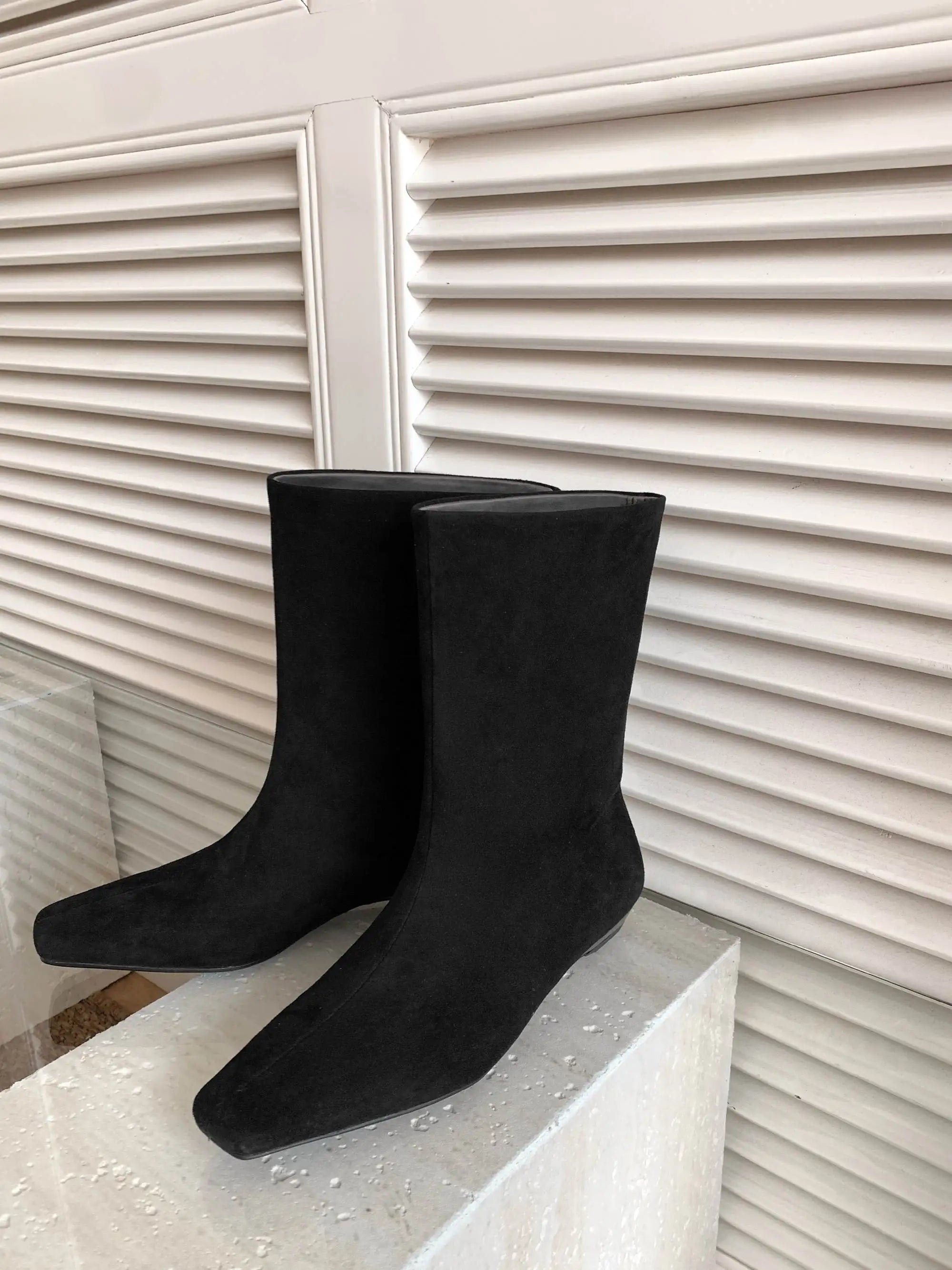 Krazing Pot Kid Suede Leather Square Toe Low Heels Modern Boots Casual Winter Autumn Brand Office Lady Concise Women Ankle Boots
