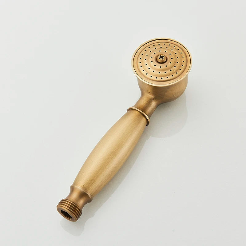 Antique Brass Shower Faucet Set Rainfall Head Shower with Handshower Wall Mount Dual Handle Mixer Bathroom Shower System