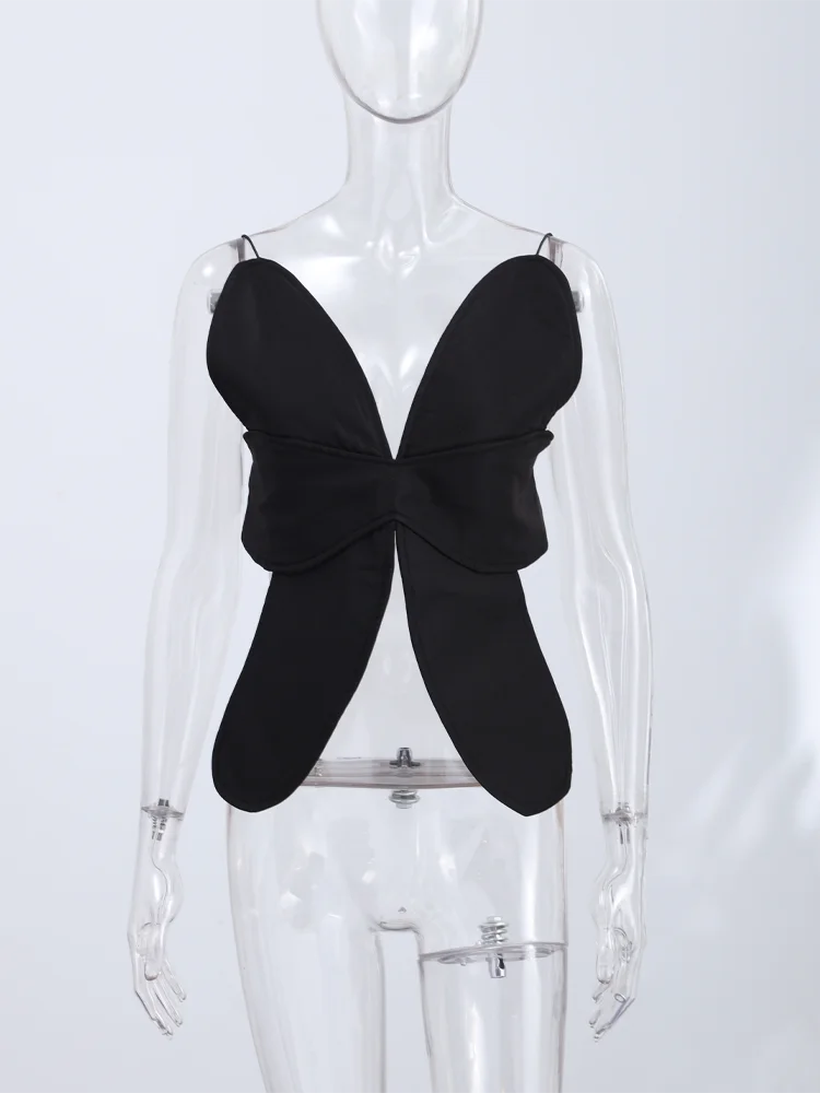 Summer Top Women's Butterfly Bustier Tops Spaghetti Straps V-Neck Twist Front Crop Top Streetwear Vacation Wear Woman Clothes