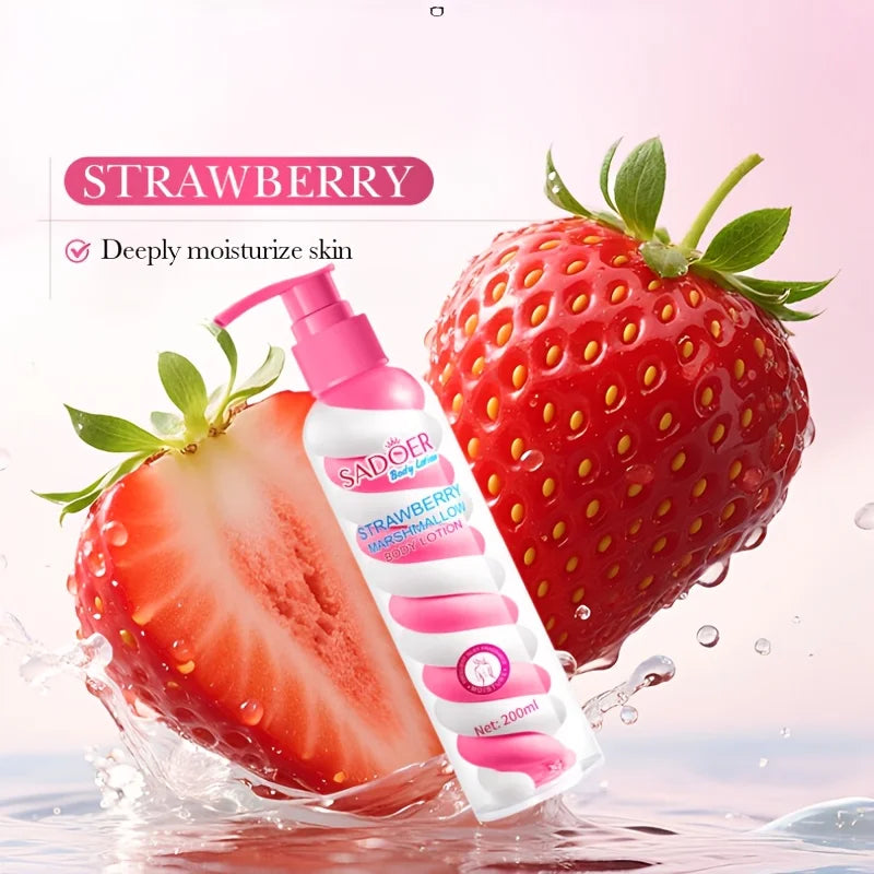 1 Bottle of 200ml Strawberry Marshmallow Body Lotion, Suitable for All Light Beige Skin Tones, Deep Moisturizing Formula, Non-Greasy Moisturizer with a Frankincense Scent, Ideal as a Holiday Gift, Suitable for Both Men and Wo