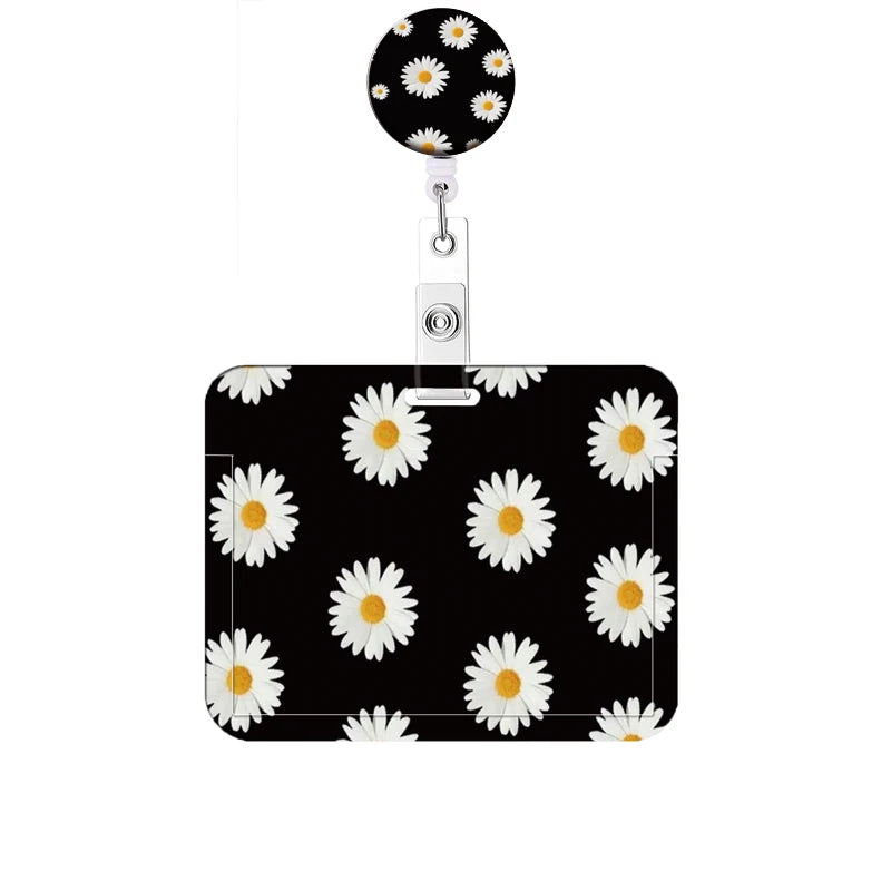 Flower Retractable Buckle Card Holder Women Business Badge Case Reel Clip Girls Cardholders Doctors Nurses Hang Credential holde