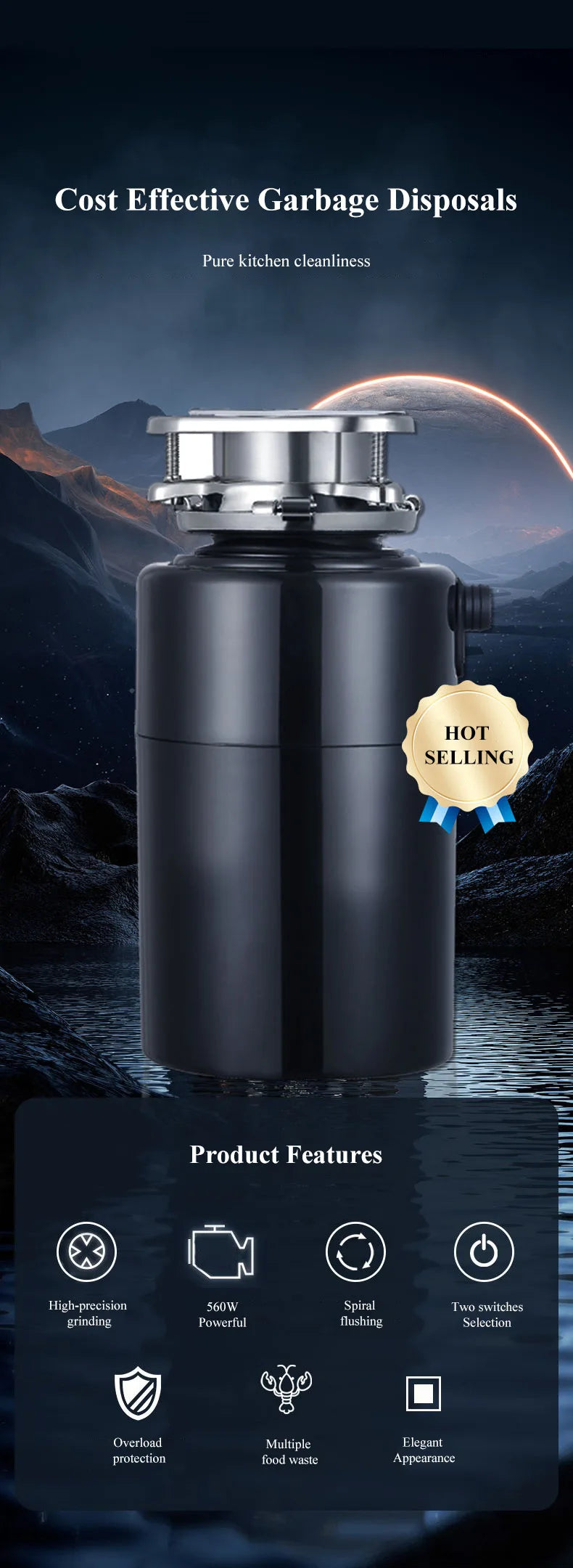 Silent Automatic Kitchen Food Waste Disposer Garbage Processor for Home Sink