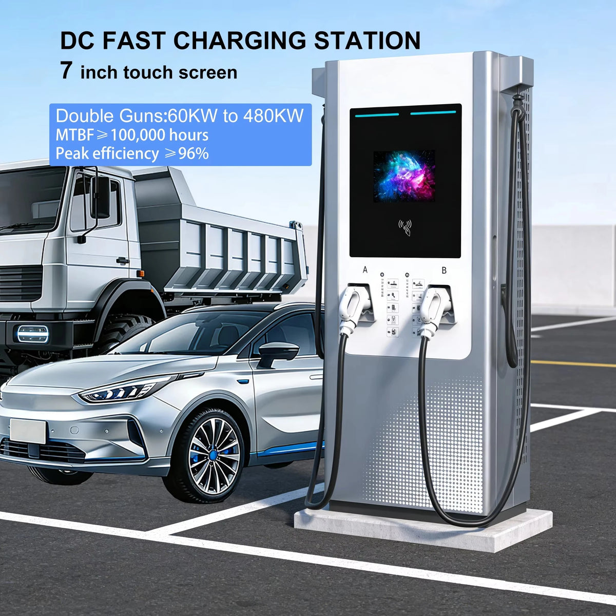 New DC Electric Car Charging Station 60KW 90KW 120KW Commercial IP55 Floor Mounted DC EV Charger With 7 Inch Screen