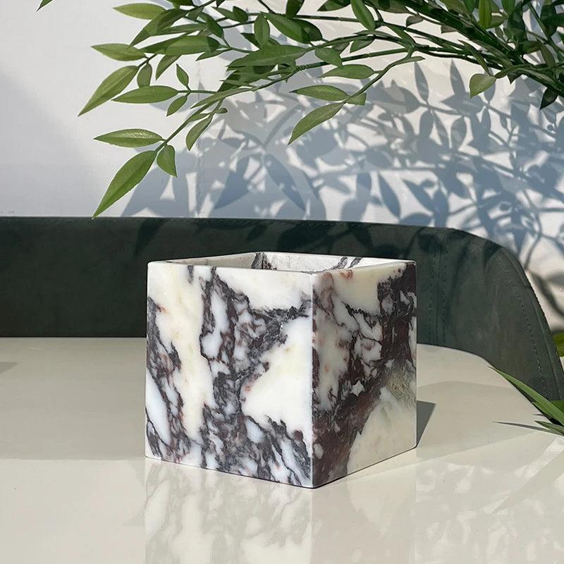 Art Ornament Photographic Prop Marble Candle Holder Modern Light Luxury Style Handmade Home Decoration Quadrate Candelabrum