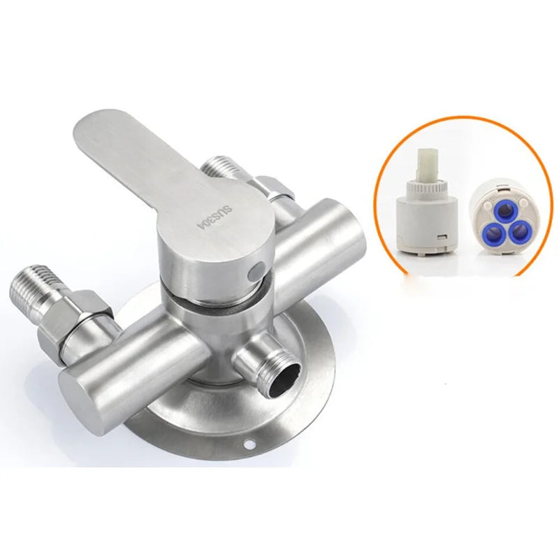 304 Stainless Steel Shower Faucet Mixer Valve Double Type Bathroom Shower Hot Cold Water Tap G1/2’ Bathtub Faucet