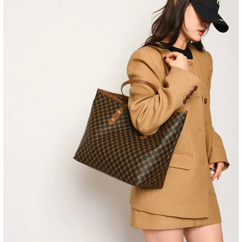 New Large Capacity Shoulder Bags PU Casual Tote Bag Commuting Bag