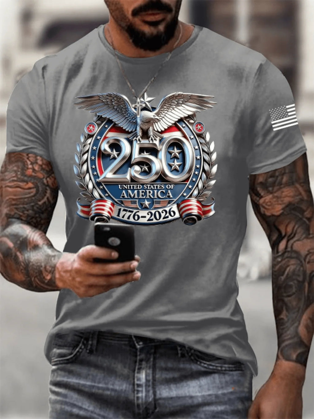 Men's USA 250th Anniversary Eagle Print T-Shirt - Commemorative Short Sleeve Round Neck Casual & Athletic Wear Casual Outfits