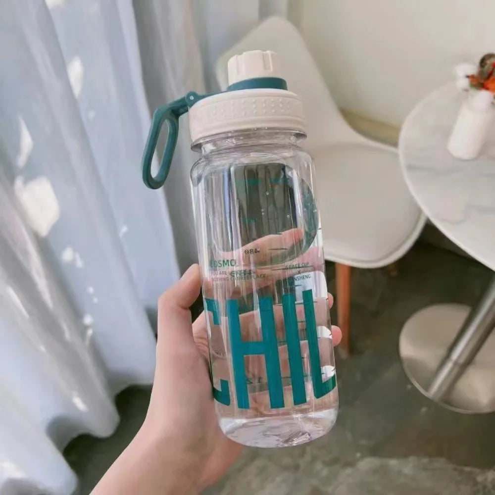 0.6L/0.8L/1L Large Capacity Water Bottles Lightweight Plastic Clear Drink Bottle with Handle Strap Leak Proof Travel Kettle