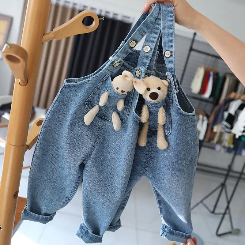 Baby Girls Jeans Pants Spring and Autumn Children's Denim Pants Boys and Girls Casual Denim Strap Pants 0-6 Years