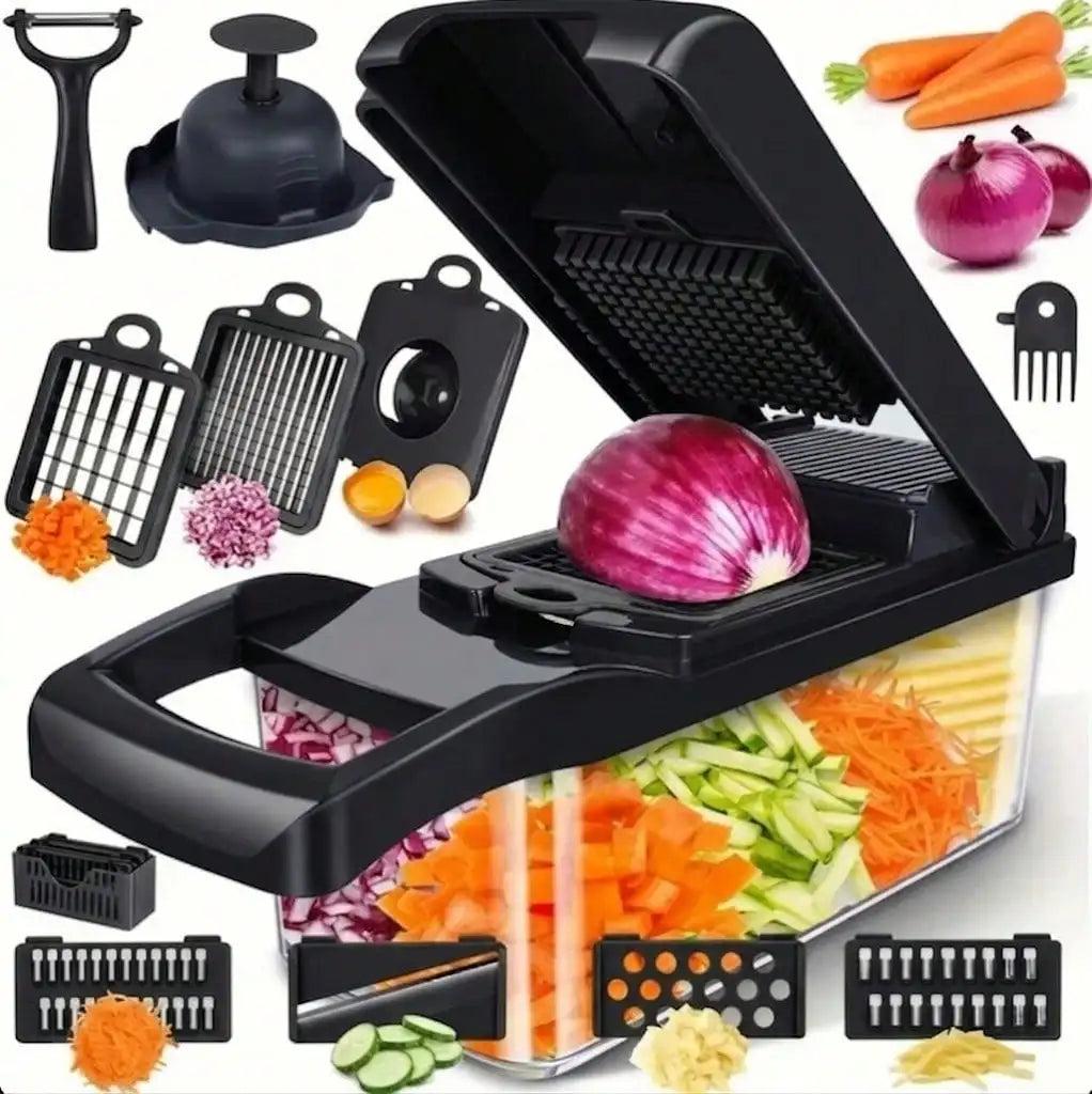 [Black Vegetable Slicer] 16-In-1 Multi-Functional Vegetable Chopper, Professional Onion Dicer, Kitchen Food Slicer And Dicer With 8 Replaceable Blades & Storage Container, Ideal Gift For Kitchen Lovers