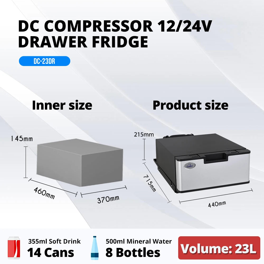 23L Marine Fridge Built In Refrigerator 12 Volt 24 Volt Car Auto Drawer Freezer For Outdoor