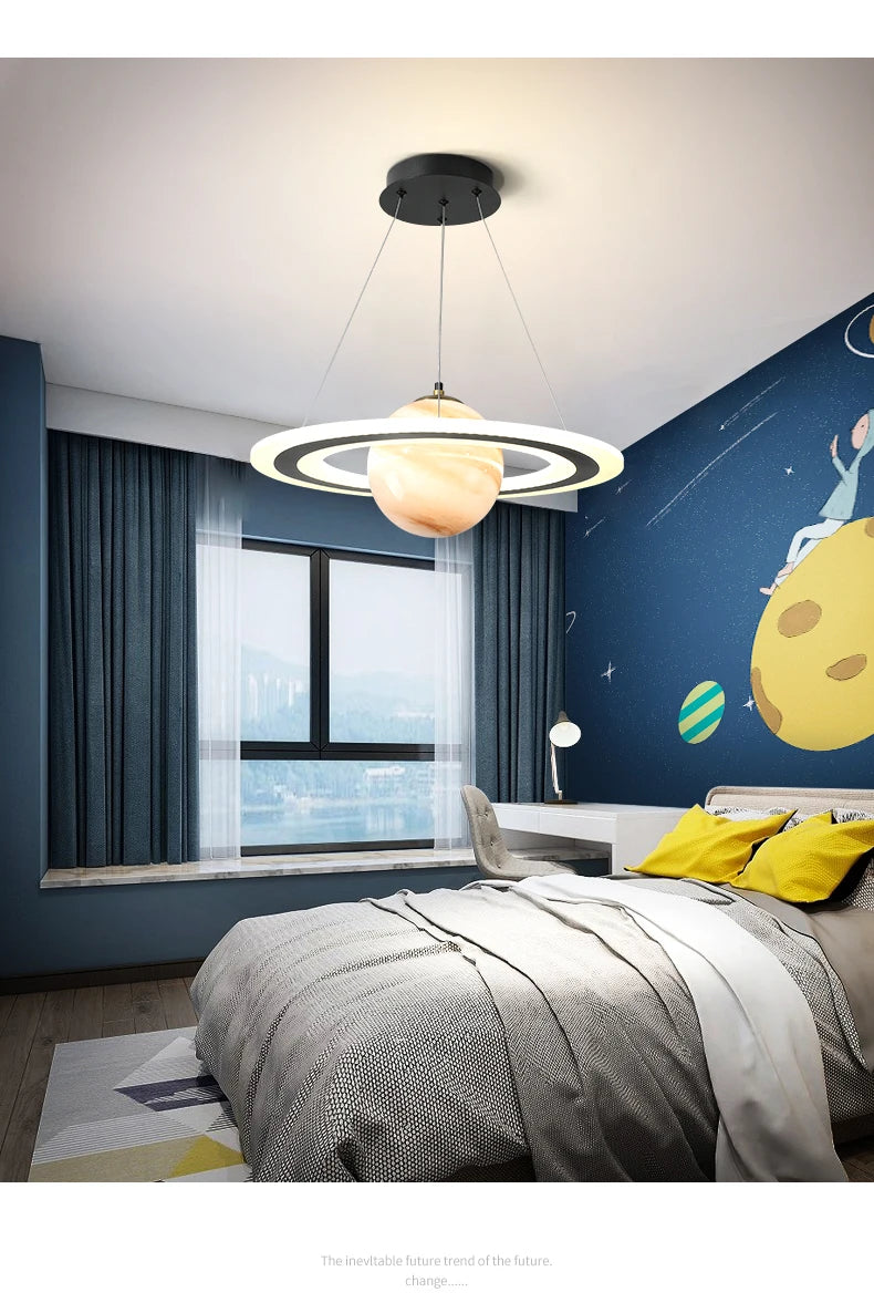 Saturn Pendant Lights for Children Bedroom Modern Led Hanging Lamp Planet Decoration Kids Lighting Ceiling Chandeliers Modern