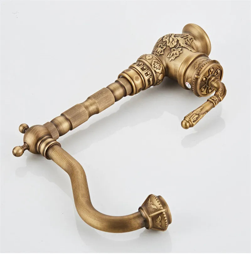 Tuqiu Basin Faucet Antique Sink Faucet Carved Bathroom Faucet Rotate Hot & Cold Brass Kitchen Faucet FWater Mixer Tap Crane