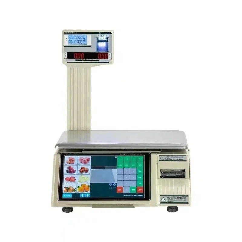 15kg Retail Shop Label Scale Display Touch Screen for Weighing Fruits Meat Vegetables - Shop Label Scale
