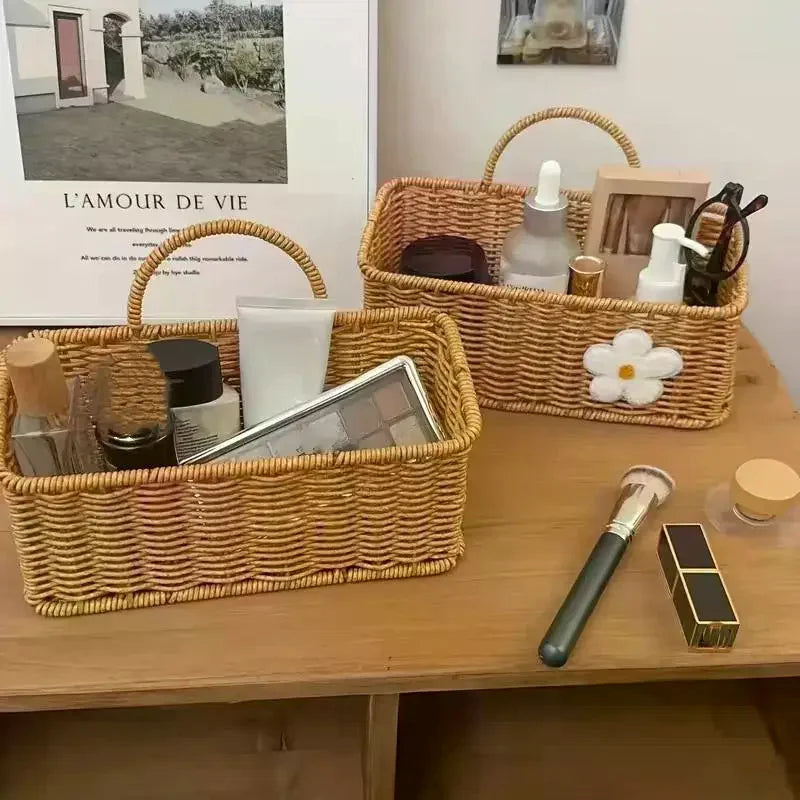 Kitchen Storage Basket With Handle Cute Wall Hanging Woven Basket Kawaii Hanging Storage Basket Kitchen Sundries Organizer