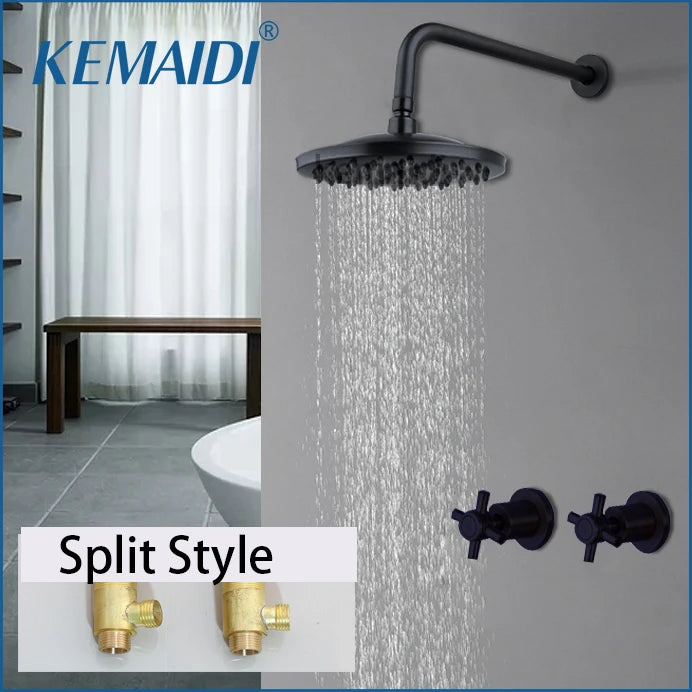 KEMAIDI Antique Brass/Black Bathtub Basin Shower Mixer Tap  Bathroom Sink Mixer Tap Faucet 3 Pcs Shower Faucet Dual Handle Mixer