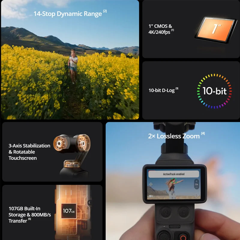 DJI Osmo Pocket 4 10-bit D-Log 14-Stop Dynamic Range New ActiveTrack Brand New Original