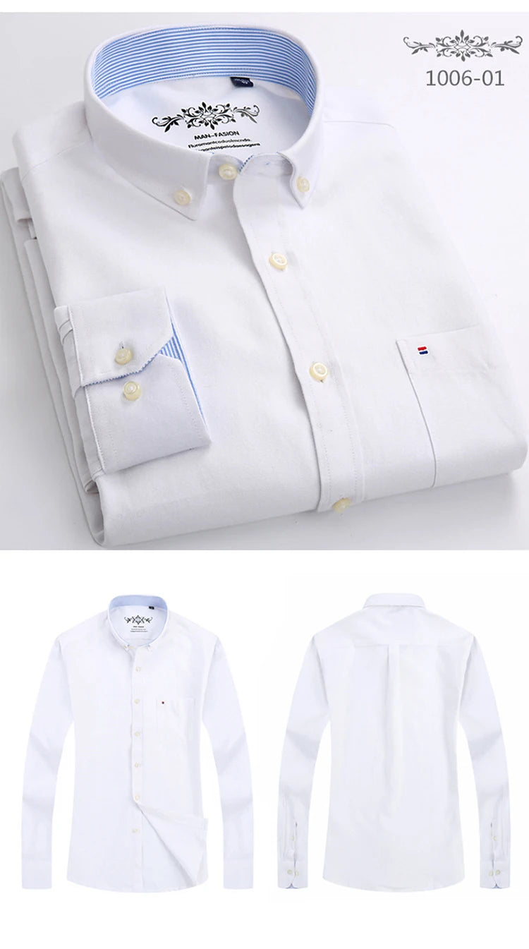 New Cotton Mens Striped Plaid Print Oxford Spinning Casual Long Sleeve Shirt Comfortable Collar Button Slim Male Business Shirts