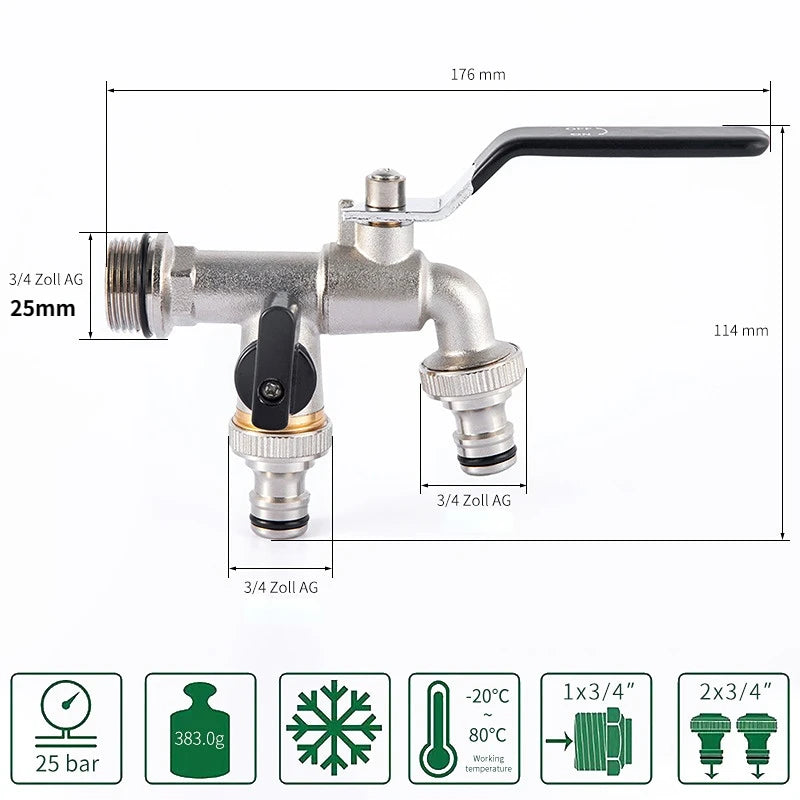 Garden Outdoor Bibcock Faucet DN15 DN20, Anti-freeze, Dual Control Copper for Washing Machine and Kitchen Garden Sink    1/2