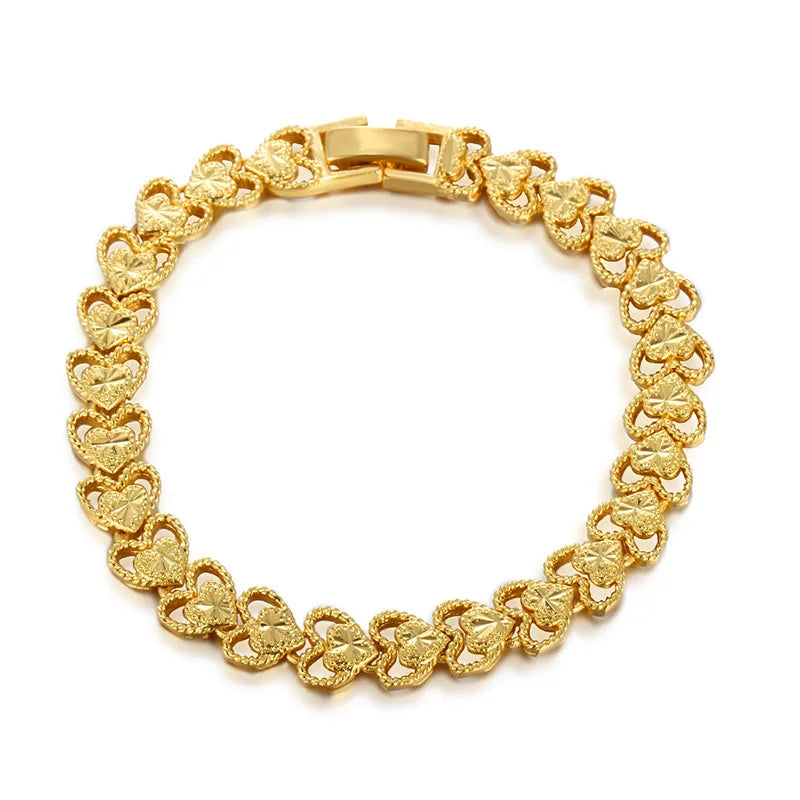 Luxury 24K 9999 Pure Gold real gold Women's Hollow Love Bracelet Fashion Vintage Buckle Bracelet