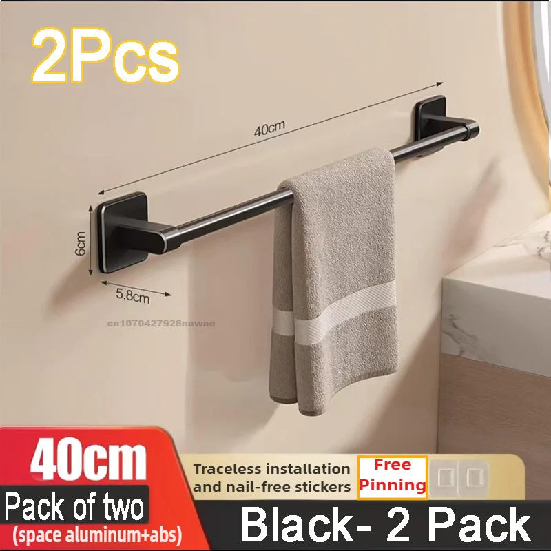 Self-Adhesive Towel Rack Bathroom Towel Holder Without Drilling Bathroom Black Corner Shelf Bar 50CM Bathroom Storage Towel Rail