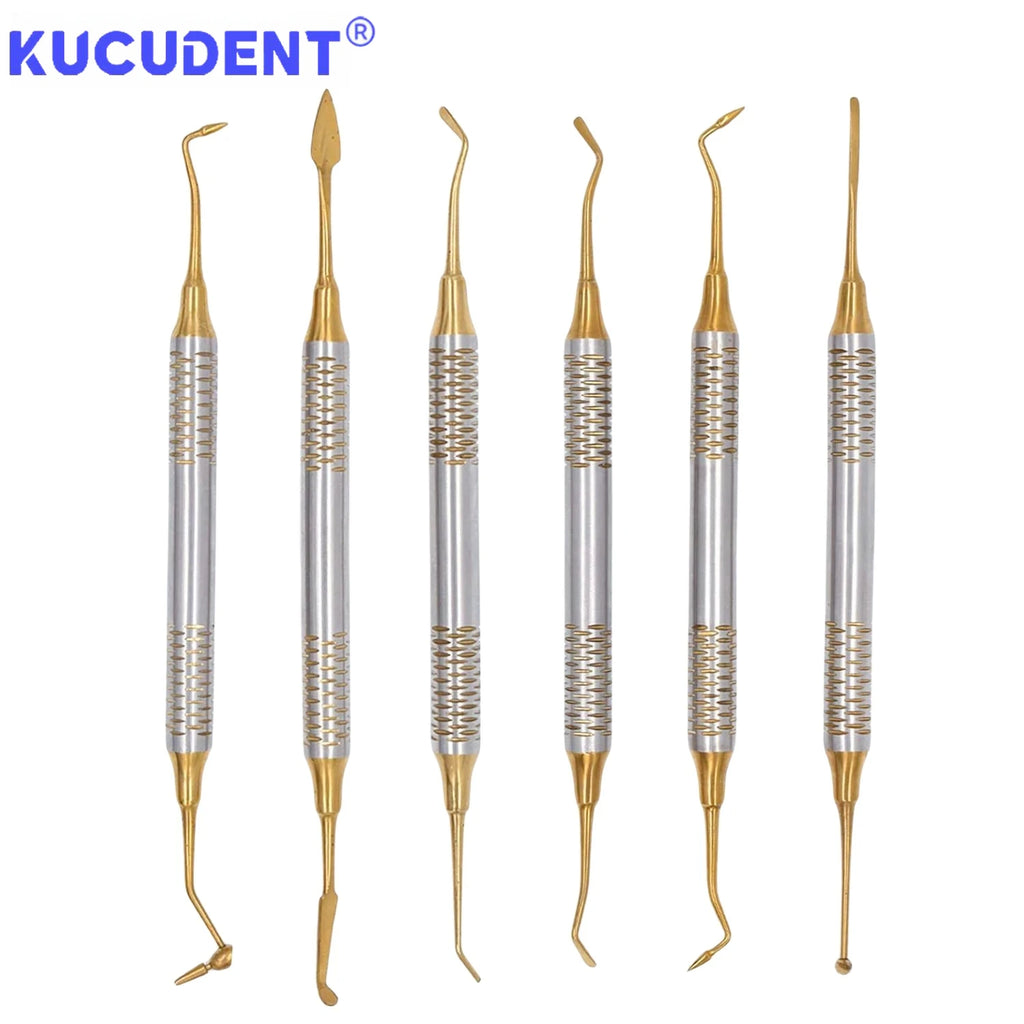 6Pcs/Kit Dental Composite Resin Filling Spatulas Titanium Plated Double Head Restoration Tool Set for Orthodontic Dentist Clinic