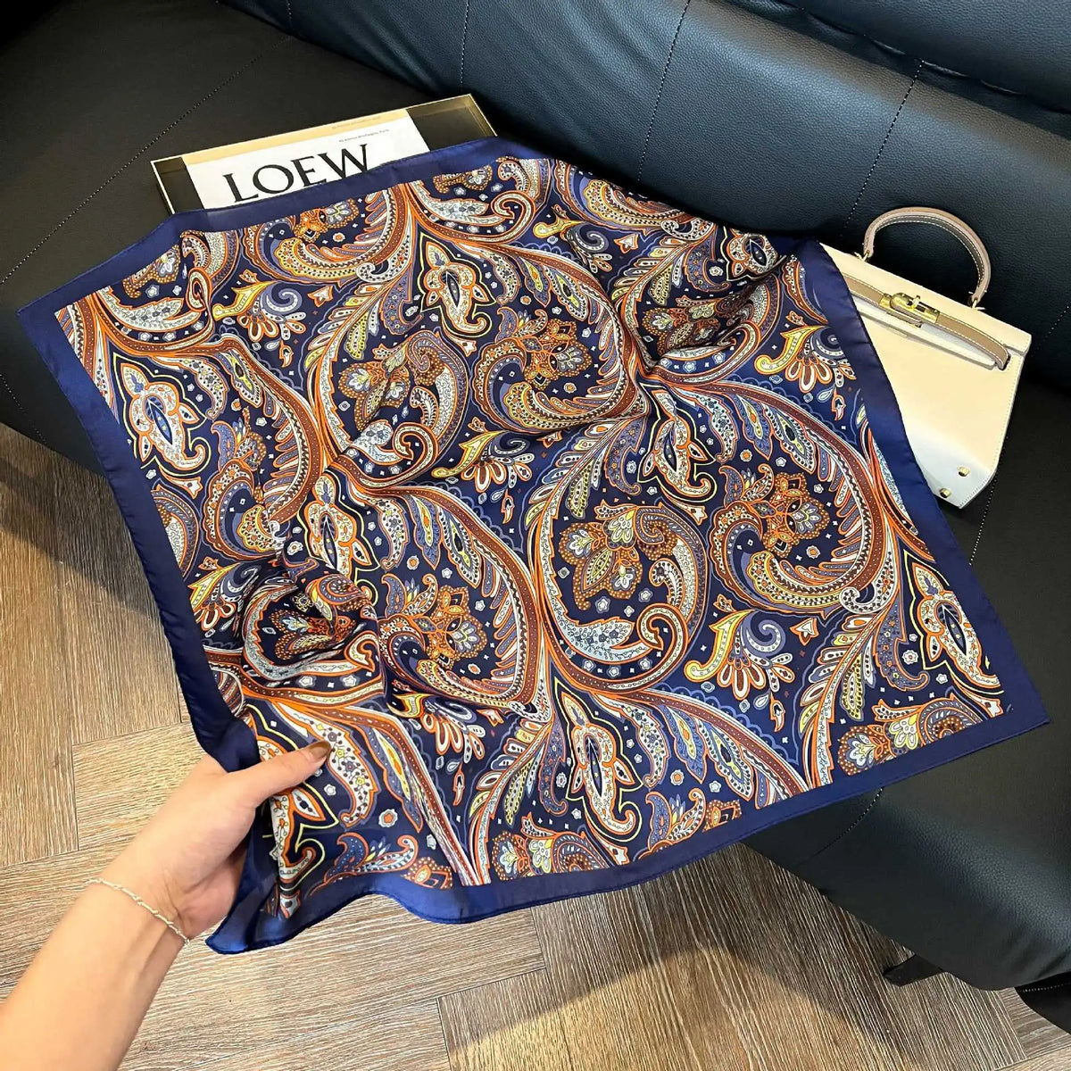 Luxury Brand Paisley Houndstooth Printed Square Scarf Soft Satin Thin Smooth Neck Scarf Sunscreen Headscarf For Women Head Wrap