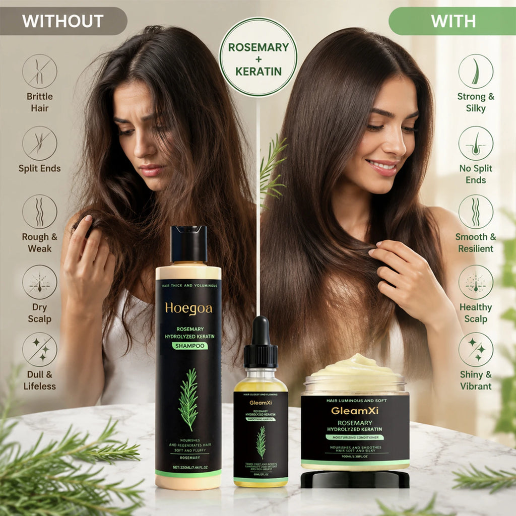 Rosemary Mint Hair Care Kit Hydrolyzed Keratin Dry Frizzy Damaged Repair for Oily Scalp Damaged Hair Nourishing Hair Treatment