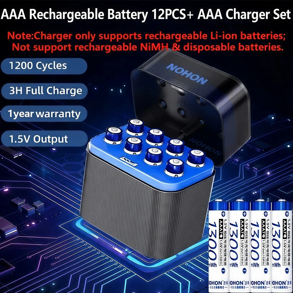 NOHON Rechargeable Lithium Battery AA 3600mWh/AAA 1300mWh Original Batteries High Capacity 1.5V Battery for Mouse Remote Control