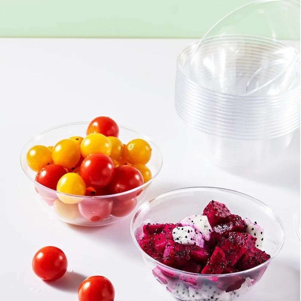 25PCS Food Grade Plastic Disposable Lunch Bowl Thick Kitchen Accessories Hot Pot Tableware Transparent Round Lunch Bowl