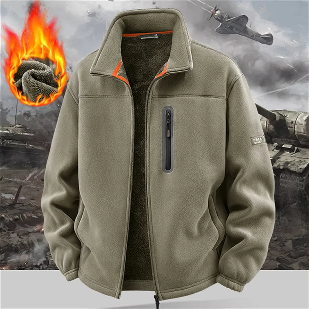 Winter Thickened Windproof Stand Collar Zipper Jacket for Men Casual Outdoor Fleece-Lined Coat Embroidered Men's Warm Jackets