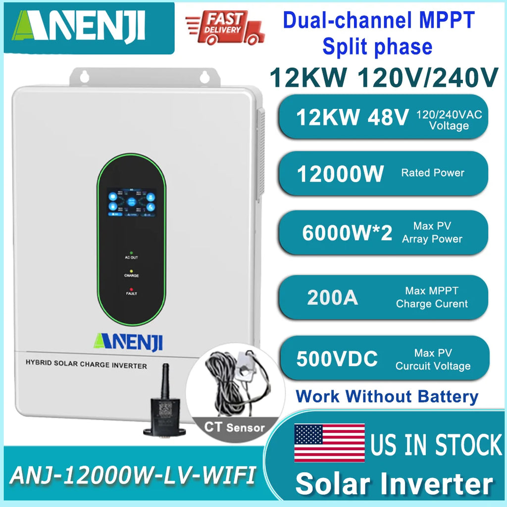 12KW Split Phase Inverter 48V 120V 230V Hybrid Solar Inverter Dual MPPT Paralleled Threephase With WiFi MPPT 200A Solar Charger