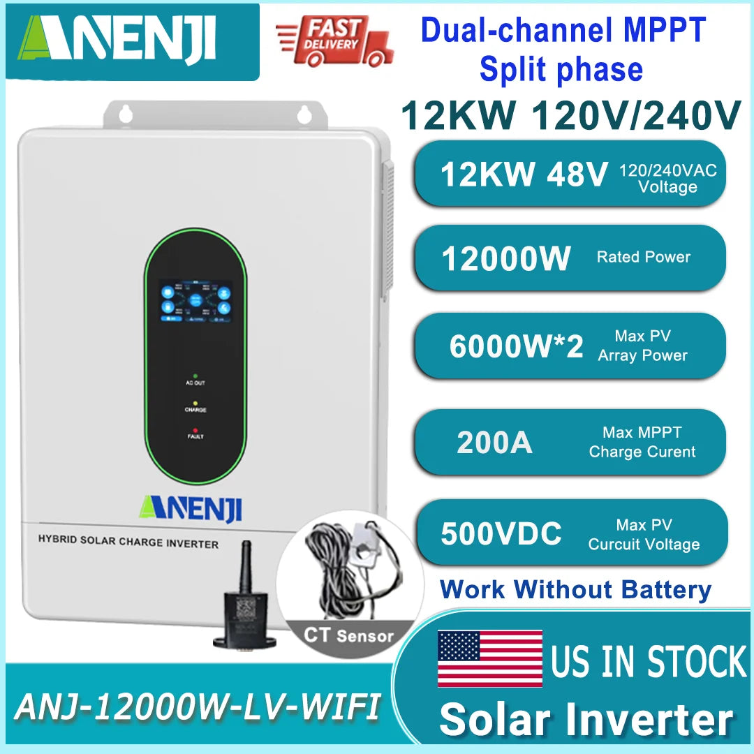 12KW Split Phase Inverter 48V 120V 230V Hybrid Solar Inverter Dual MPPT Paralleled Threephase With WiFi MPPT 200A Solar Charger