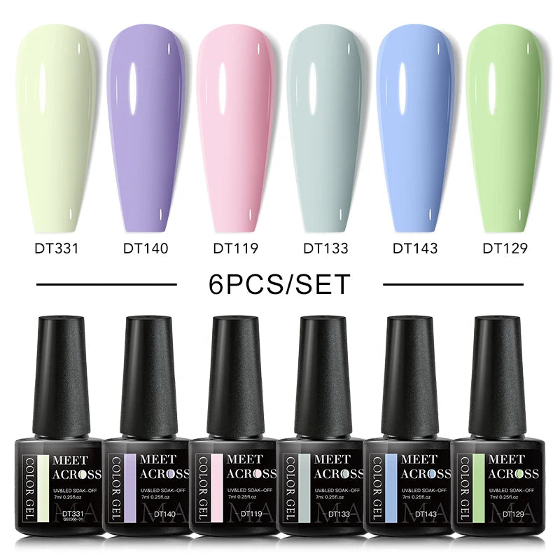 MEET ACROSS 6/8Pcs Set Glitter Gel Nail Polish Autumn Winter Nail Art Varnishes Semi Permanent Soak Off UV Gel Kit Nails Lacquer