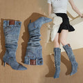 Denim Long Boots Women Knee Boots New 2025 Autumn Winter High Heels Retro Western Hot Girl Cowboy Boots Lady Modern Boot Botas