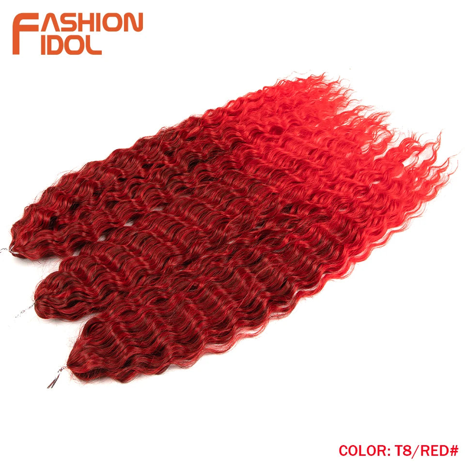 FASHION IDOL 24 Inch Ariel Hair Synthetic Crochet Curly Hair Water Wave Braid Hair Ombre Pink Deep Wave Braiding Hair Extensions