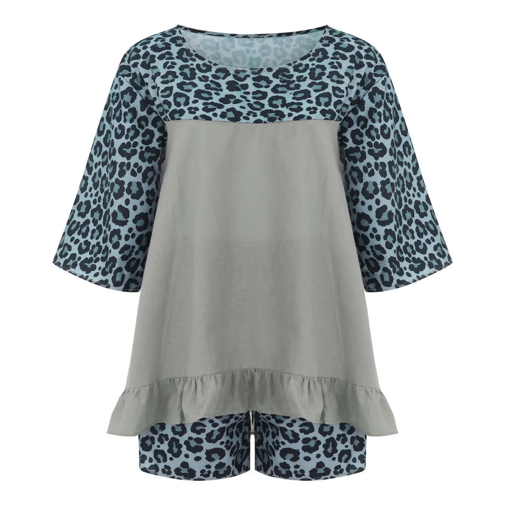 Women'S European And Fashion Leopard Print Stitching Loose Large Size Cotton And Linen Suit Ladies Board Shorts for Swimming