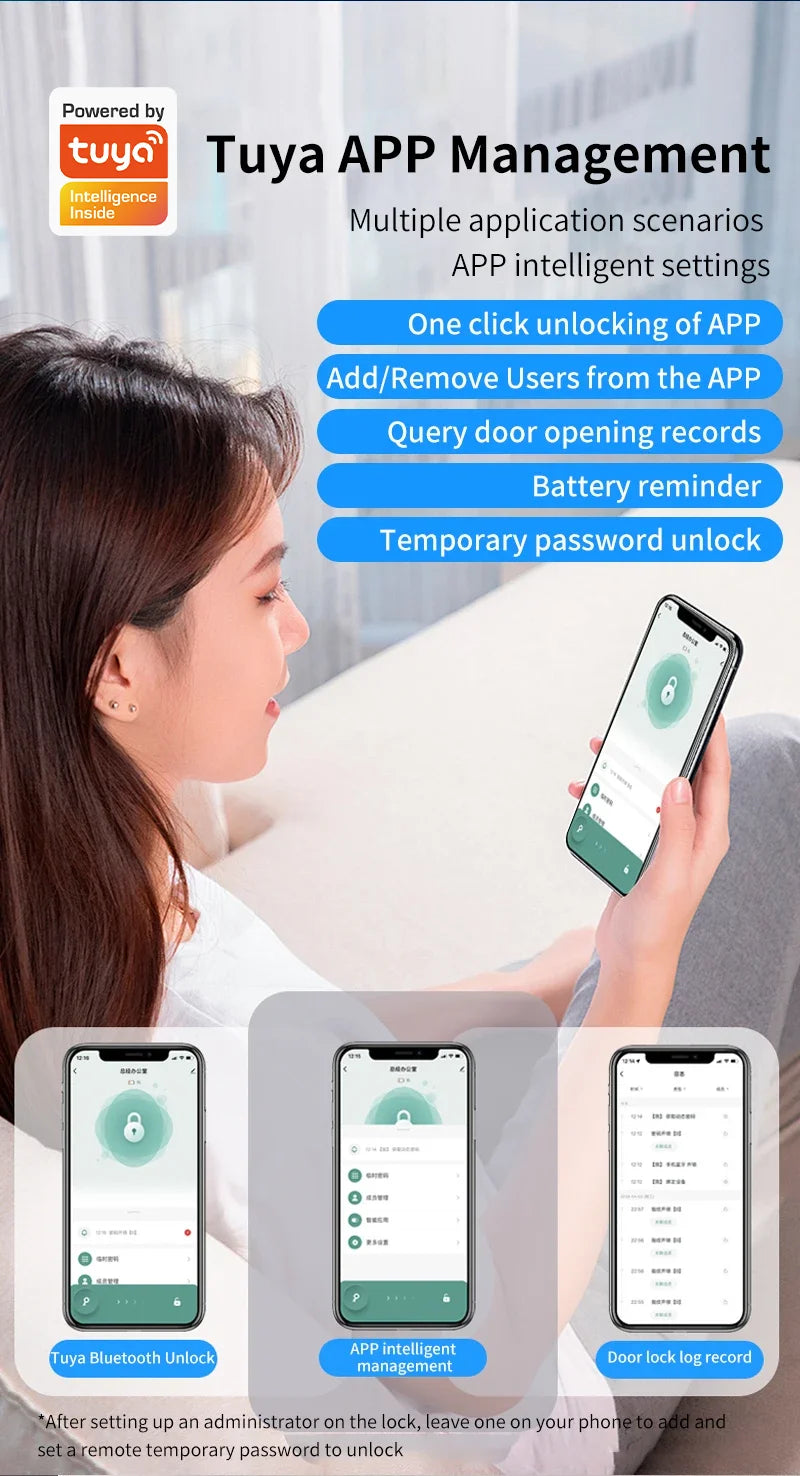 Work with Tuya App Bluetooth Smart Fingerprint Door Lock Password Mechanical Key NFC Unlocking For Wooden Door Handle Lock IP65