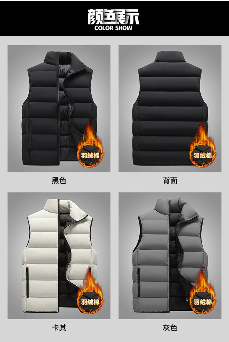 Male Stand Up Collar Vest Men Fashionable and Casual Waistcoats Thick New Vest for Autumn and Winter Men Cool and Warm Clothes