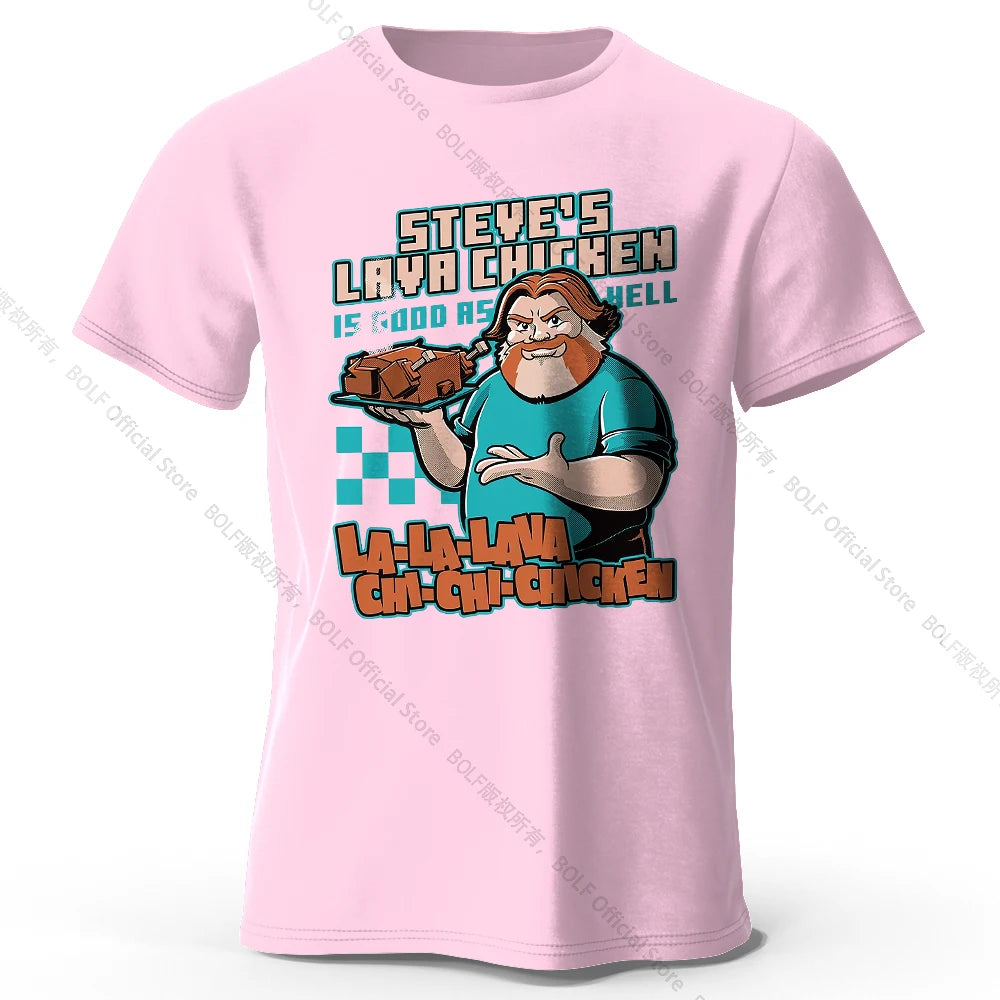 Men's Steve's Lava Chicken Printed T-Shirt 100% Cotton Oversized Quirky Graphic Tees for Women Summer Tops Geek Streetwear