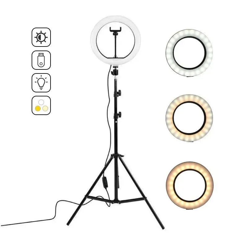 10" LED Selfie Ring Light Home Stuido Lighting Dimmable Round Lamp Tripod Trepied Makeup Selfie Ring Lamp Phone LIGHT FOR VIDEO