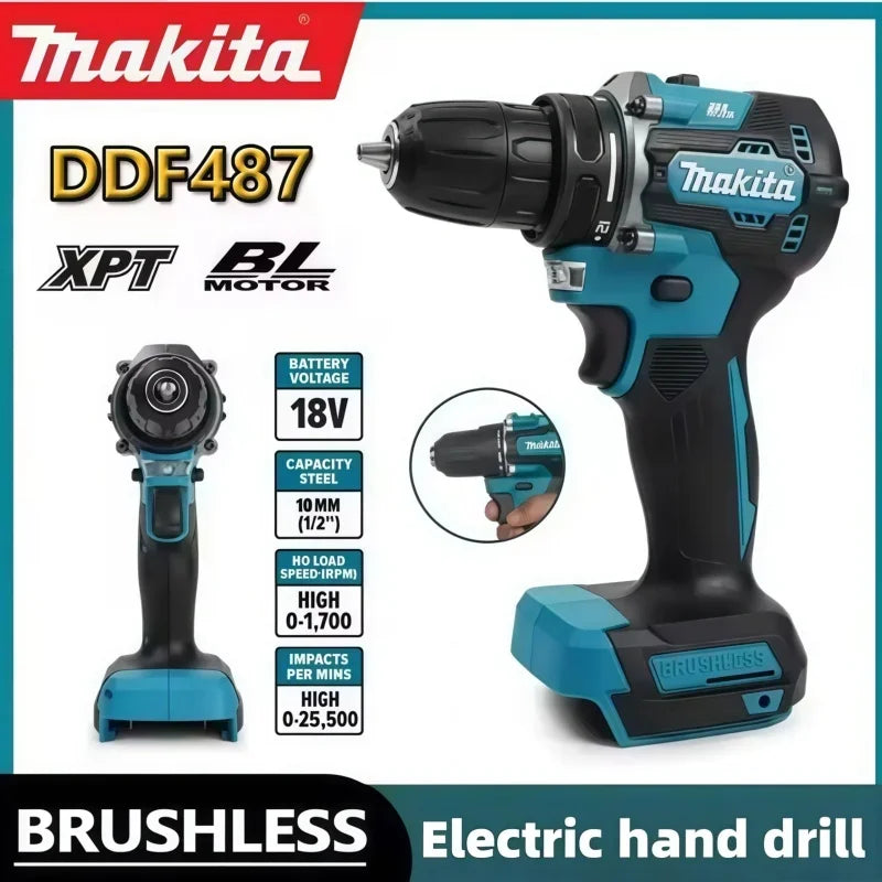 Makita DDF487 10mm Brushless 18V 3.0Ah Li-ion Cordless Drill, High Torque Electric Screwdriver With Makita 18V Battery