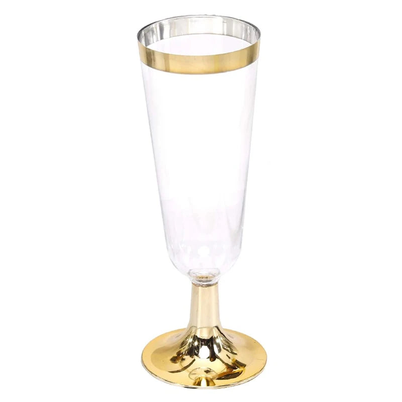 6/12/24/36pcs 5OZ Gold Champagne Flutes Disposable Plastic Champagne Glasses Wedding Party Cocktail Cups Celebration Supplies