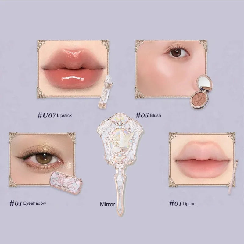 Flower Knows Knight Unicorn Makeup 5pcs Gift Set Lipstick Blush Cloud Setting Powder Lipliner Eyeshadow,Cosmetics Kit Maquillage