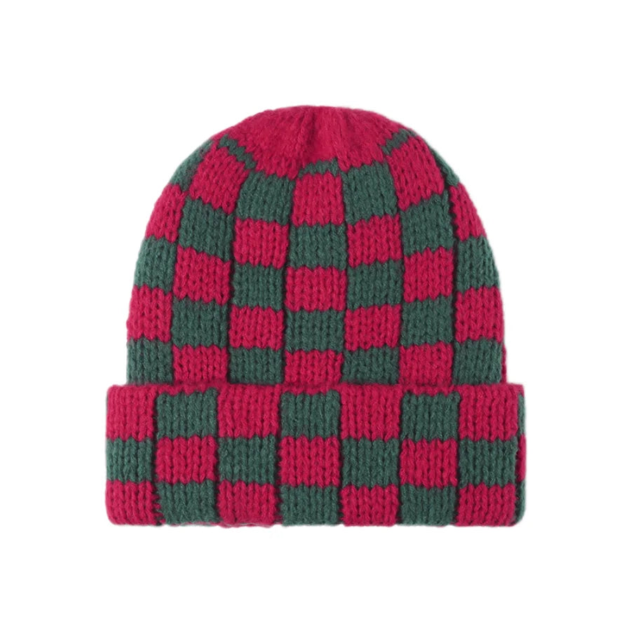 Luxury Brand Chessboard Plaid Knitted Hat Women Winter New Big Size Hat Warm Beanies Skullies Green Red Xmas Christmas Hat