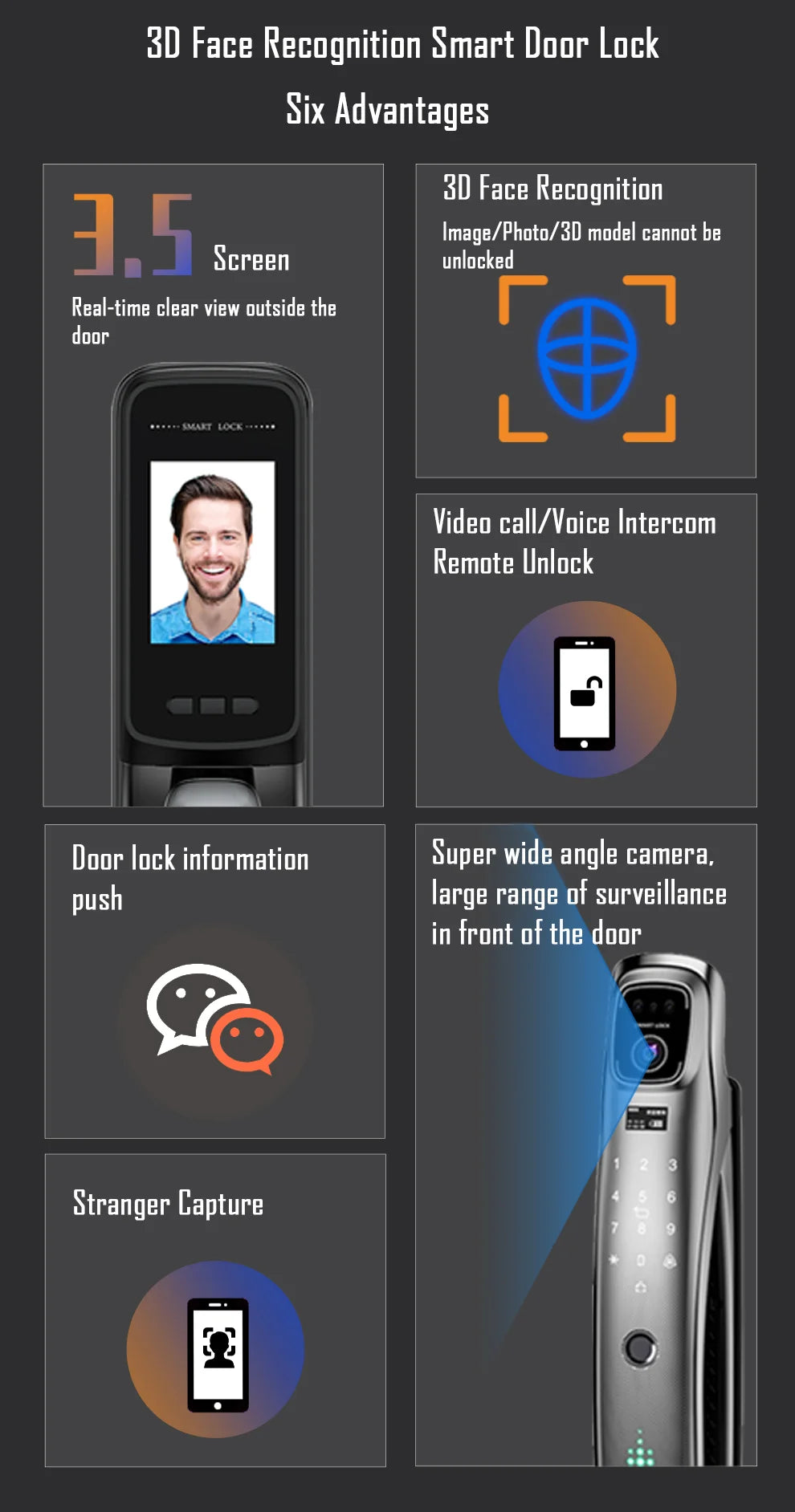 Wifi Tuya APP Face Recognition Smart Door Lock With Camera Video Call Voice Intercom Digital Door Lock Automatic Door Lock